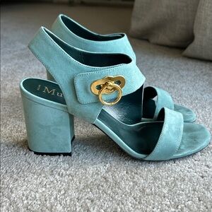 Mulberry Aqua Suede Block Heel Sandals